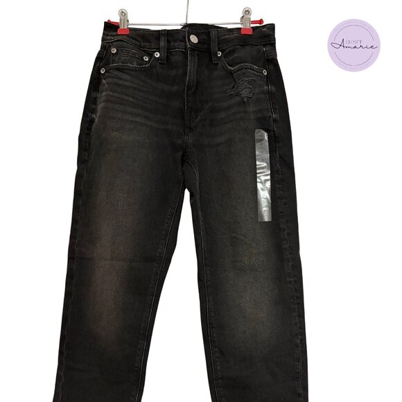 American Eagle Super High-Rise Ankle Straight Jeans, Black Distressed - Picture 1 of 6
